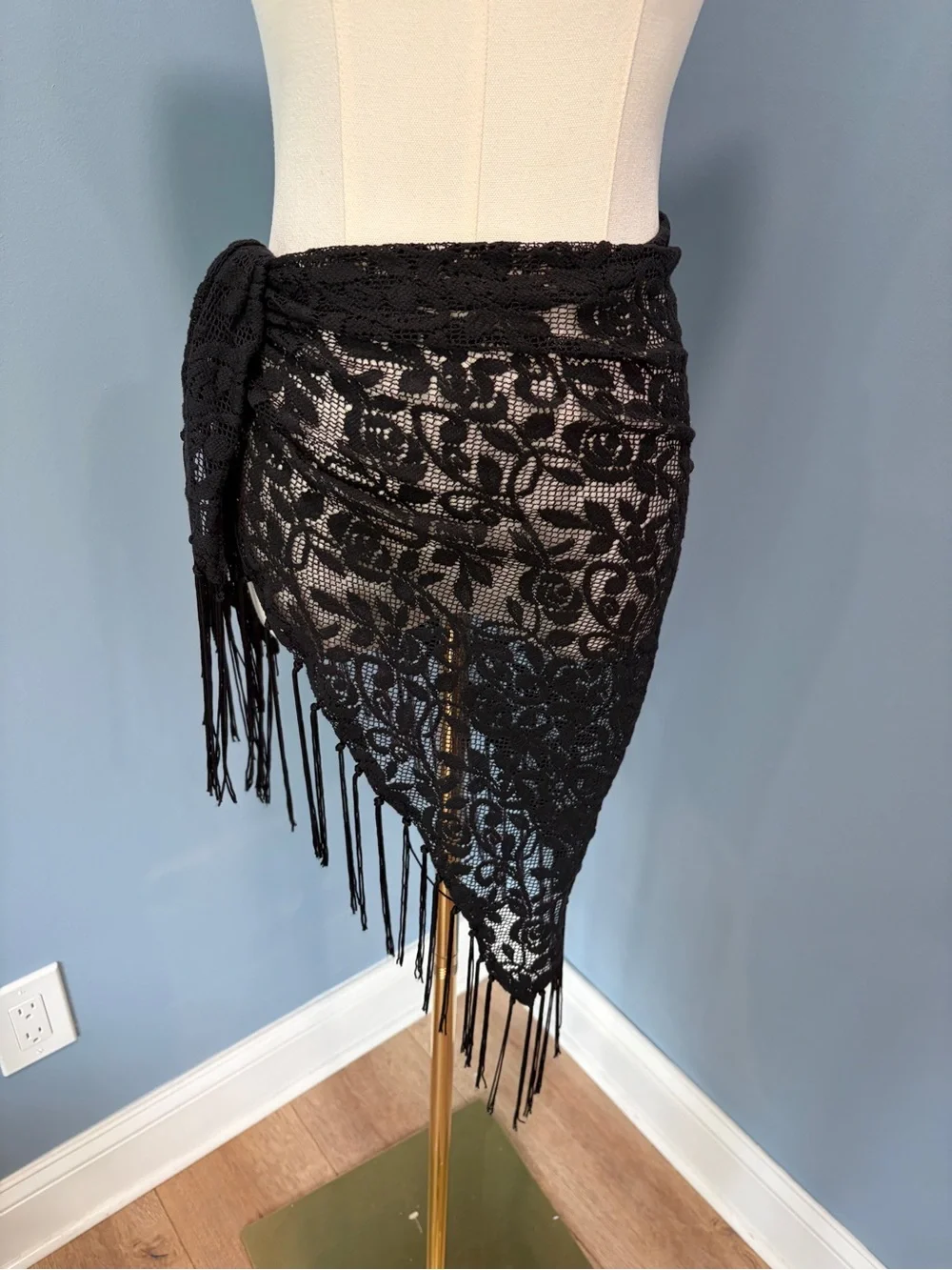 Black Lace Fringe Triangle Shawl Scarf Wrap Boho Western Festival Cover Up